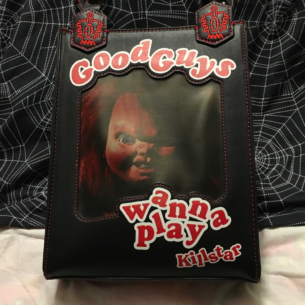 Killstar CHUCKY Black Tote Bag with Red 'Good Guys' Horror Graphics